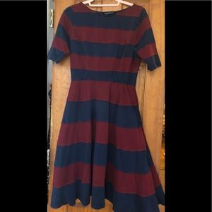 🌈3/$20 Red and Blue Striped Eshakti Fit and Flare Dress Workwear L 12